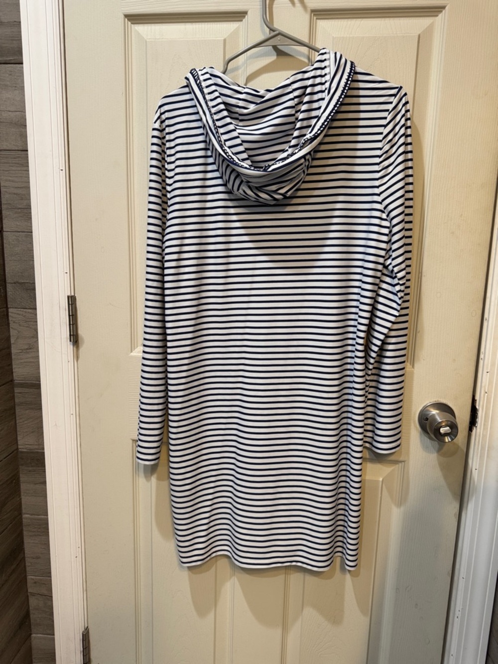 Talbots Striped Hooded Top in Navy, White and Teal Swimsuit Coverup - Picture 3 of 3